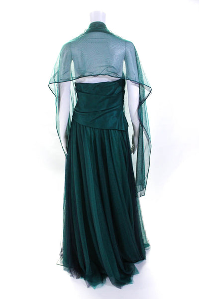 ML Monique Lhuillier Womens Strapless Two Tone Gathered Tulle Gown Teal Size 10