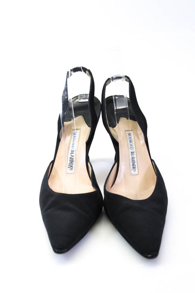 Manolo Blahnik Womens Pointed Toe Slingback Spool Heels Black Size EUR39.5