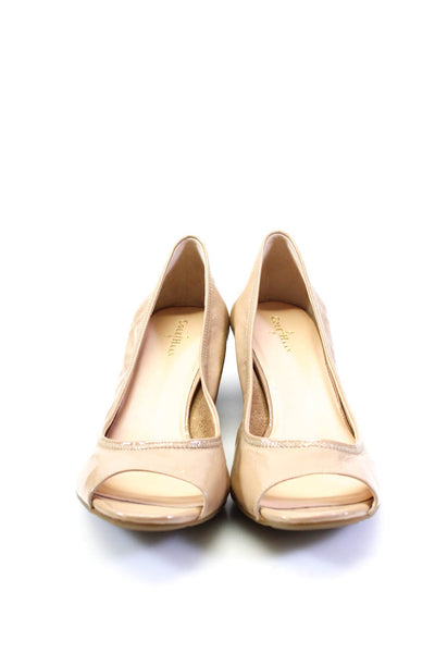 Cole Haan Womens Patent Leather Peep Toe Slip-On Wedge Heels Tan Size 10