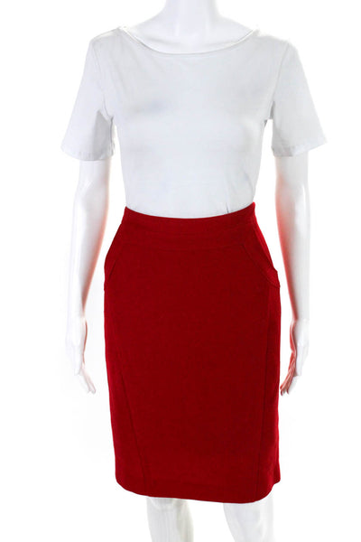 Brooks Brothers Womens Wool Darted Side Zipped Slip-On Pencil Skirt Red Size 2