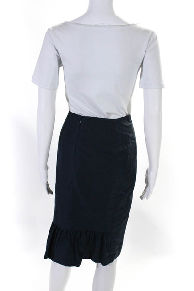 Marlowe Womens Wool Zipped Ruffled Hem Straight Dress Skirt Blue Size EUR46