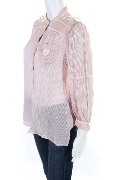 Marc Jacobs Womens Silk Striped Print Buttoned Long Sleeve Blouse Pink Size 8