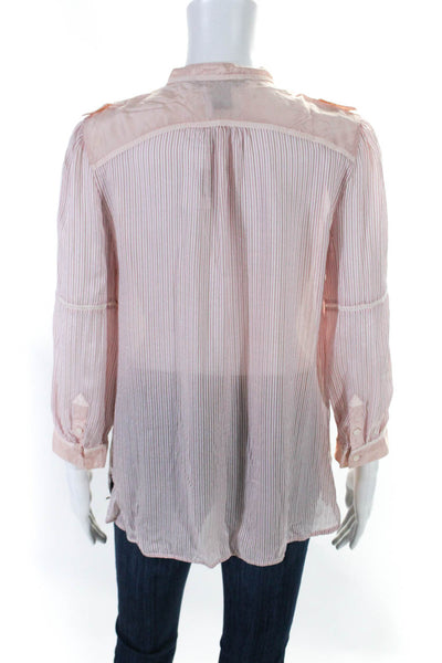 Marc Jacobs Womens Silk Striped Print Buttoned Long Sleeve Blouse Pink Size 8