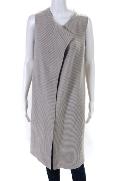 Tahari Womens Cashmere Ribbed Open Front Duster Cardigan Vest Beige Size S