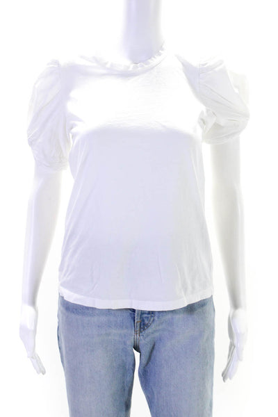ALC Womens Short Puff Sleeve Crew Neck Top Tee Shirt Blouse White Size Small