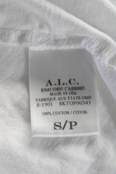 ALC Womens Short Puff Sleeve Crew Neck Top Tee Shirt Blouse White Size Small