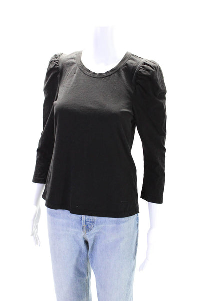 ALC Womens 3/4 Puff Sleeve Crew Neck Top Tee Shirt Black Cotton Size Small
