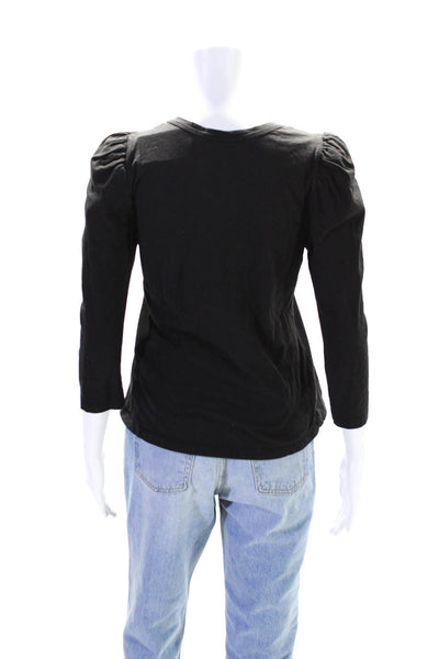 ALC Womens 3/4 Puff Sleeve Crew Neck Top Tee Shirt Black Cotton Size Small