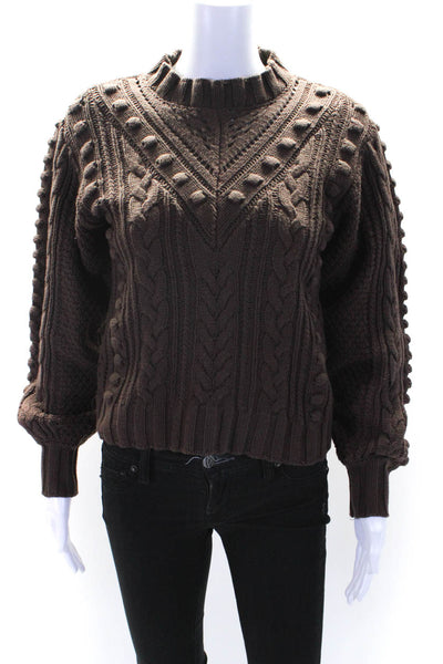 Tularosa Womens Long Sleeve Cable Knit Mock Neck Sweater Brown Size XS