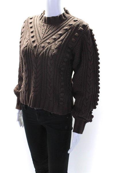 Tularosa Womens Long Sleeve Cable Knit Mock Neck Sweater Brown Size XS