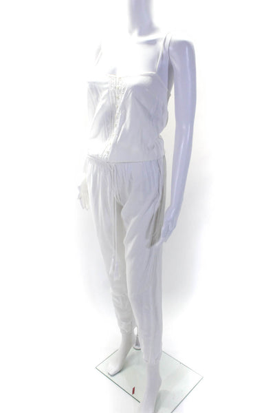 Indah Womens Woven Button Front Drawstring Waist Jumpsuit White Size XS