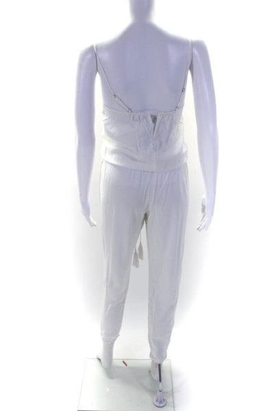 Indah Womens Woven Button Front Drawstring Waist Jumpsuit White Size XS