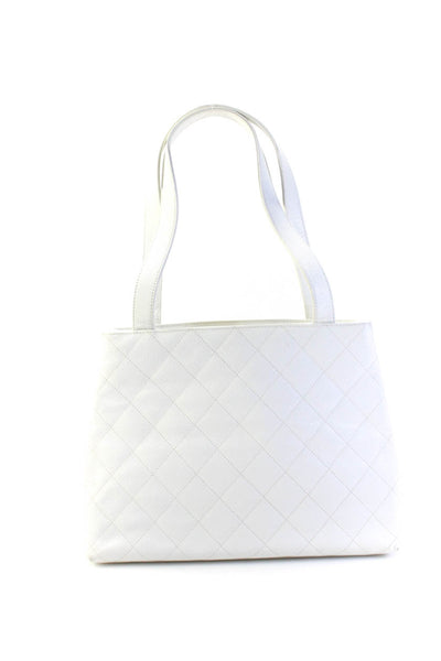Chanel Womens Quilted Caviar Leather CC Top Handle Open Tote Handbag White
