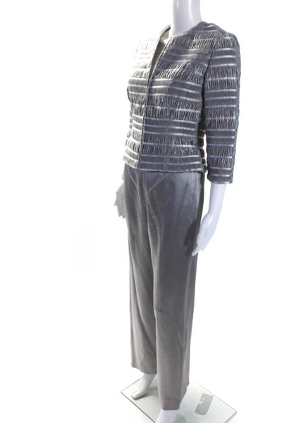 Carmen Carmen Marc Valvo Womens Two Piece Zip Up Scoop Neck Suit Gray Size 4