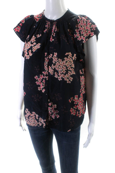 Rebecca Taylor Women's Round Neck Short Sleeves Button Down Floral Blouse Size 4