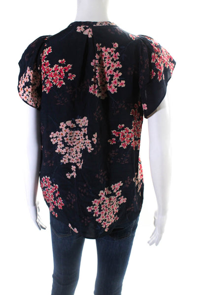 Rebecca Taylor Women's Round Neck Short Sleeves Button Down Floral Blouse Size 4