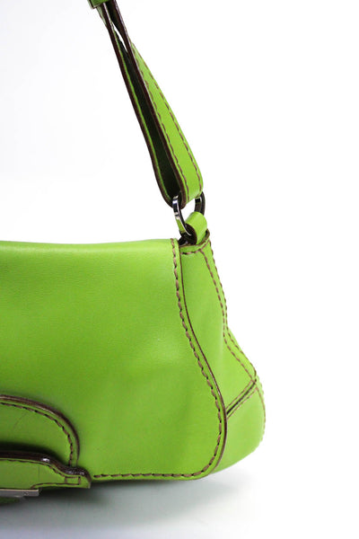 Tods Womens Leather Flap Over Clasp Topstitched Shoulder Bag Green Handbag