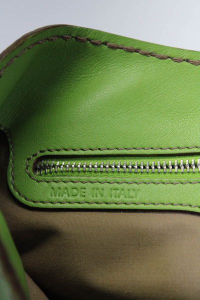 Tods Womens Leather Flap Over Clasp Topstitched Shoulder Bag Green Handbag