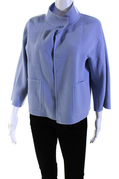 St. John Womens Wool Mock Neck Button Up Lightweight Jacket Purple Size 8