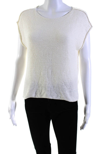 ATM Womens Cap Sleeve Scoop Neck Open Knit Top White Cotton Size Extra Small