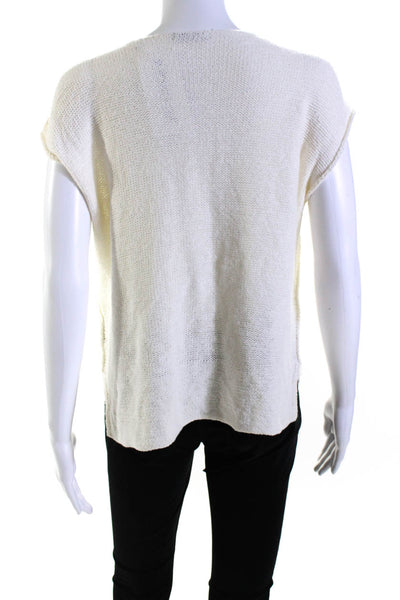 ATM Womens Cap Sleeve Scoop Neck Open Knit Top White Cotton Size Extra Small