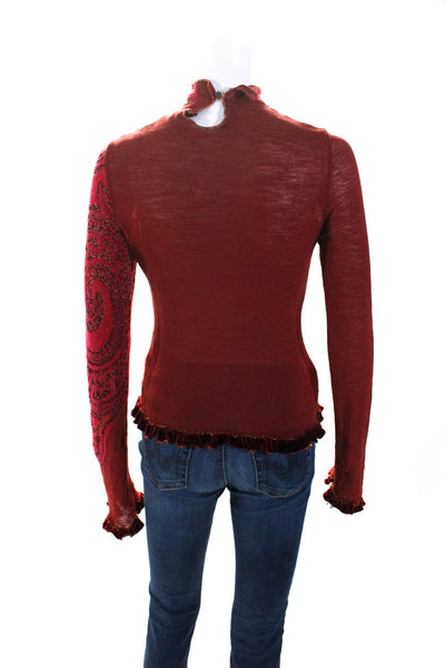 Class Roberto Cavalli Womens Patchwork Metallic Textured Sweater Red Size 10