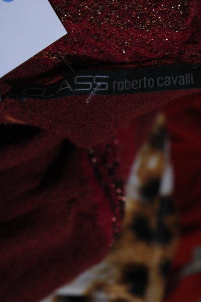 Class Roberto Cavalli Womens Patchwork Metallic Textured Sweater Red Size 10