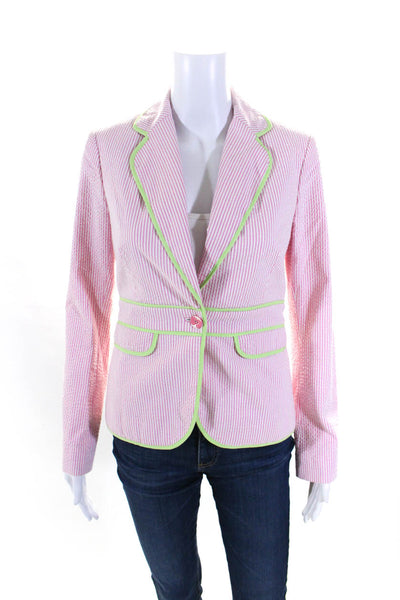Lily Pulitzer Womens Cotton Striped Print Buttoned Collared Blazer Pink Size 2