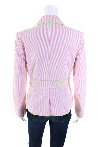 Lily Pulitzer Womens Cotton Striped Print Buttoned Collared Blazer Pink Size 2