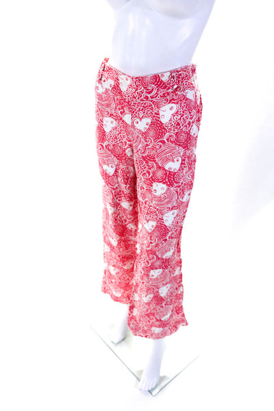 Lily Pulitzer Womens Linen Graphic Print Buttoned Straight Leg Pants Pink Size S