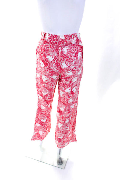 Lily Pulitzer Womens Linen Graphic Print Buttoned Straight Leg Pants Pink Size S