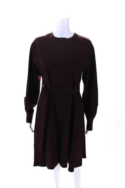 Sportmax Womens Maroon Front Zip Pockets Long Sleeve Shift Dress Size 2