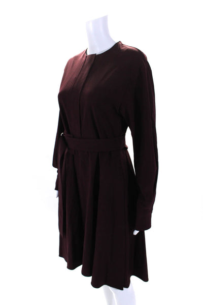 Sportmax Womens Maroon Front Zip Pockets Long Sleeve Shift Dress Size 2