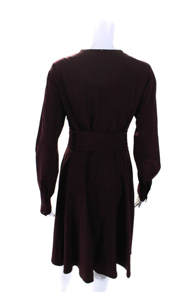 Sportmax Womens Maroon Front Zip Pockets Long Sleeve Shift Dress Size 2