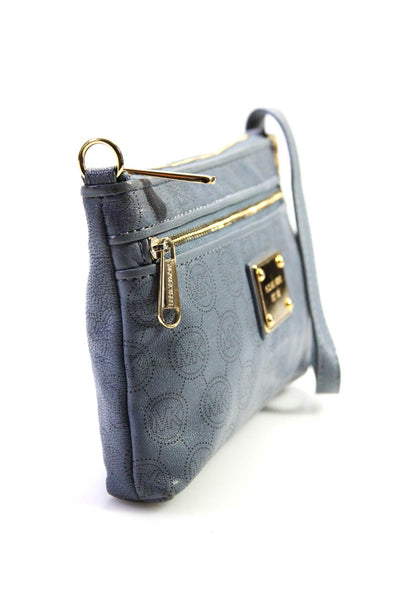 Michael Kors Women's Zip Closure Leather Monogram Pouch Wallet Blue Size S