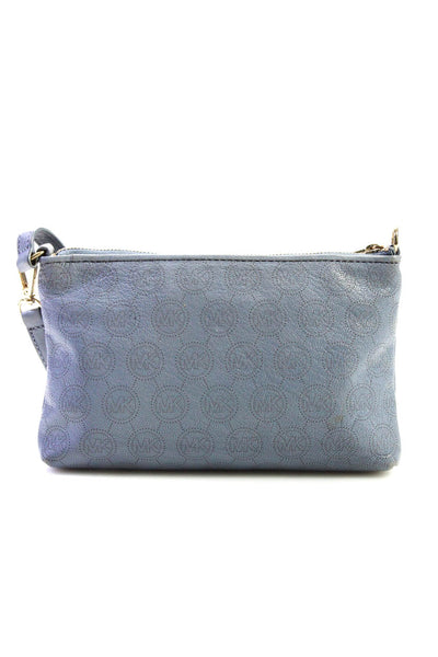 Michael Kors Women's Zip Closure Leather Monogram Pouch Wallet Blue Size S