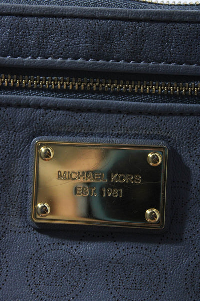 Michael Kors Women's Zip Closure Leather Monogram Pouch Wallet Blue Size S