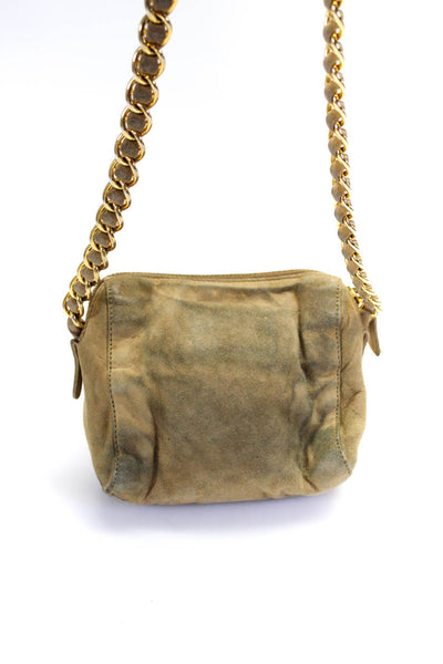 Prada Suede Top Zip Chain Link Strap Small Minimalist Shoulder Handbag Tan