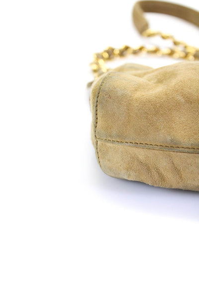 Prada Suede Top Zip Chain Link Strap Small Minimalist Shoulder Handbag Tan