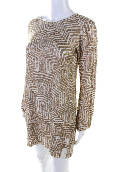 Mark & James by Badgley Mischka Womens Back Zip Sequin Dress White Brown Small