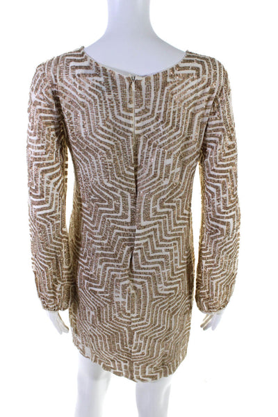 Mark & James by Badgley Mischka Womens Back Zip Sequin Dress White Brown Small