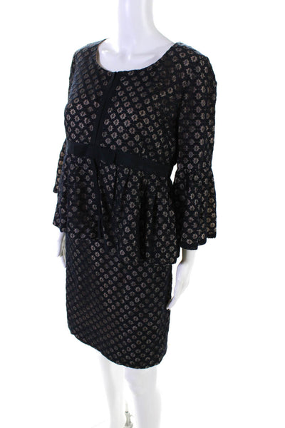 Tracy Reese Womens Hook Front Lace Overlay Dress Suit Navy Blue Cotton Size 10