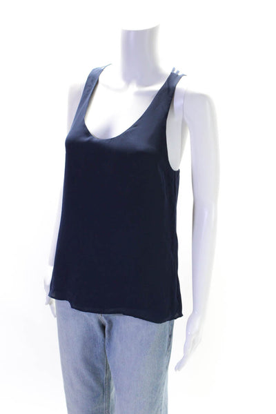 Parker Womens Navy Silk Scoop Neck Strappy Back Sleeveless Blouse Top Size XS