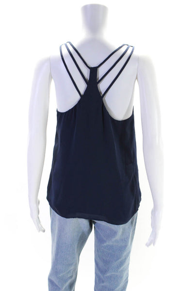 Parker Womens Navy Silk Scoop Neck Strappy Back Sleeveless Blouse Top Size XS