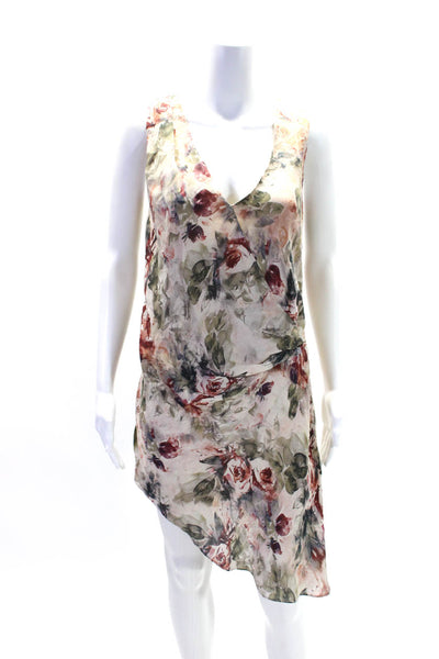 Haute Hippie Womens Beige Silk Floral V-Neck Hi-Low Faux Wrap Dress Size XS