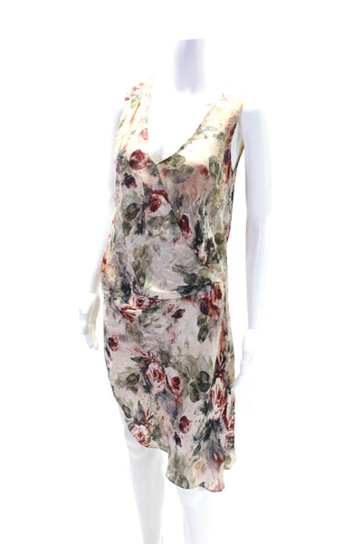 Haute Hippie Womens Beige Silk Floral V-Neck Hi-Low Faux Wrap Dress Size XS