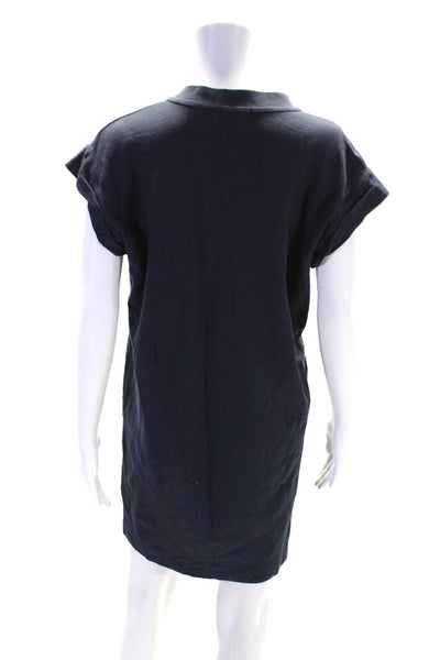 ATM Womens Navy Cotton Pockets V-Neck Short Sleeve Shirt Dress Size XS