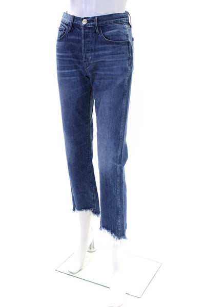 3x1 NYC Womens Blue Medium Wash Distress Fly Button Straight Leg Jeans Size 25