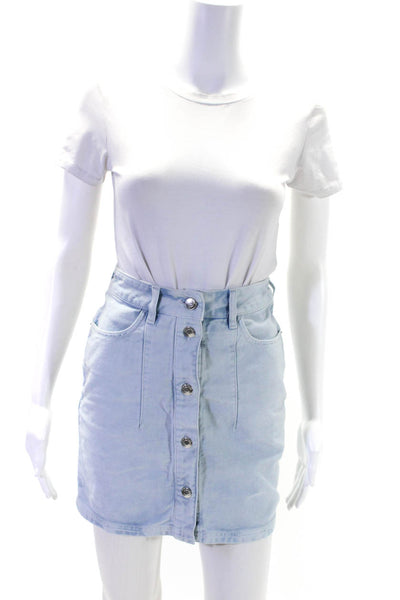 IRO Womens Blue Light Wash Button Front Mini Denim Skirt Size 34