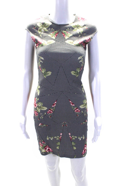 Alexander McQueen Womens Floral Print Dress Black White Size Extra Small